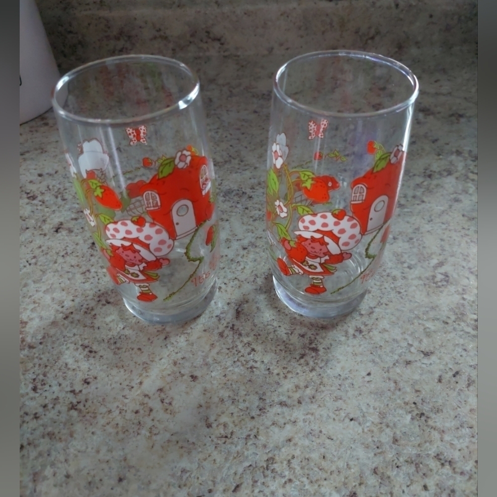 Vintage 80s 90s Strawberry Shortcake Juice Glasses Set Of 2 Euc Retro